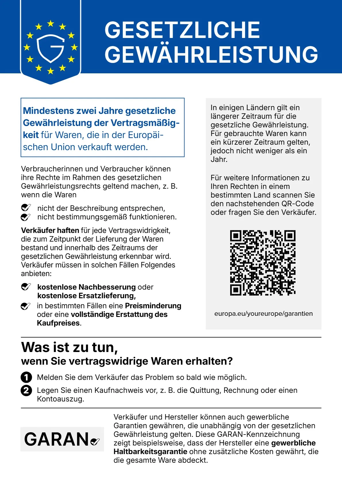 EU-Information zur gesetzlichen Gewährleistung